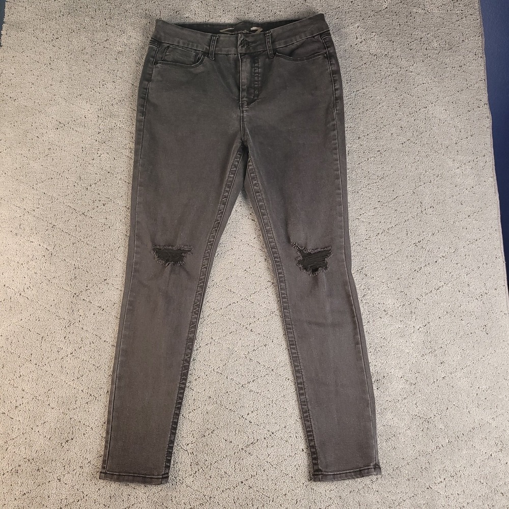 Seven7 Jeans Womens 12 Black Tummyless High Rise Skinny Distressed Stretch Denim